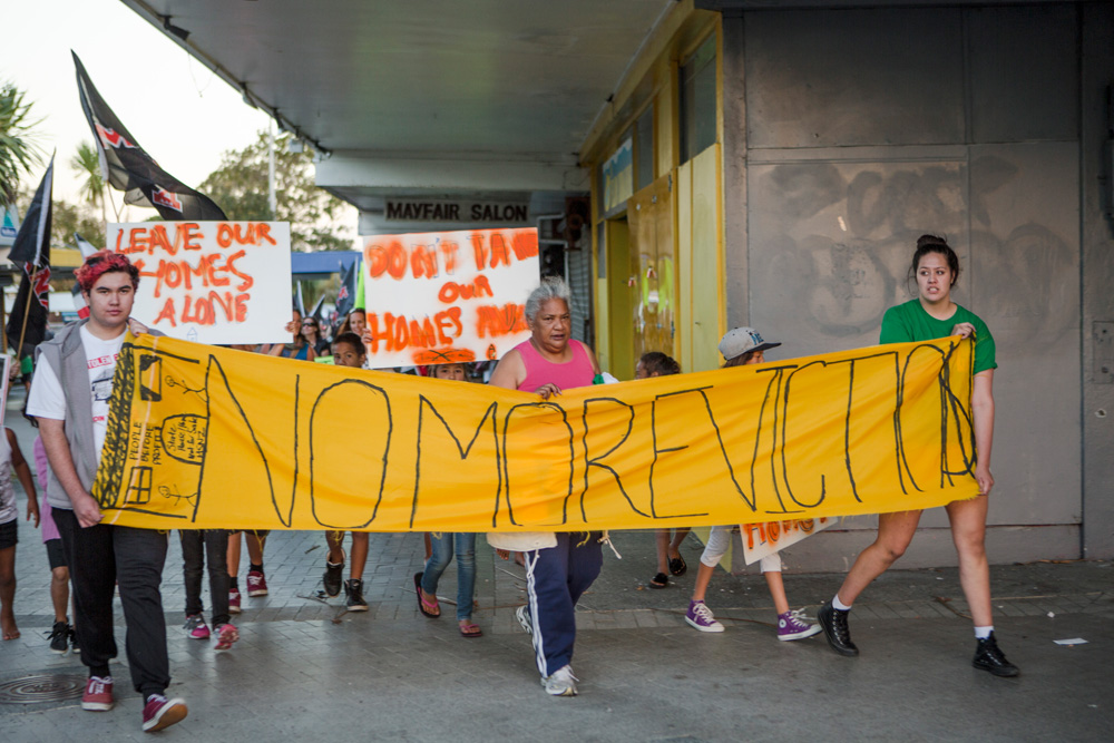 Tere Campbell (centre) in a protest march.