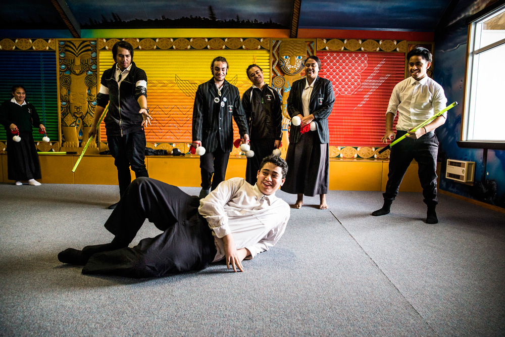 Standing, from left: Gailen Morgan-Tahapehi, Te Ruki Te Moana, Anamoerangi Papuni Barrett, Ruhia Henare-Samuels and Wakawiti Paratene. In front: Hautu Martin.