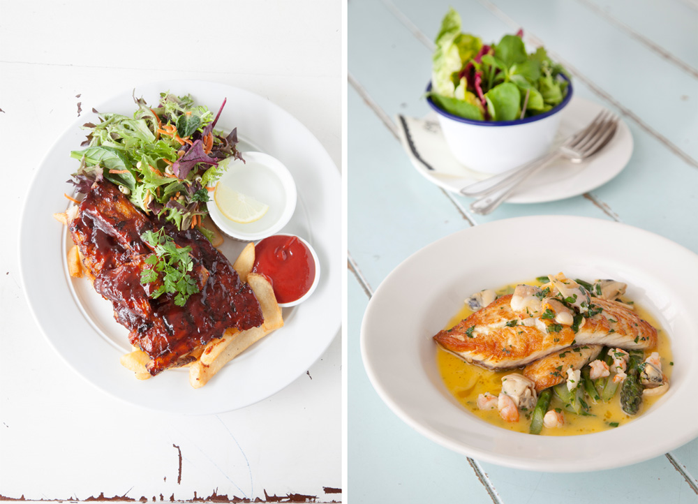 Pork Ribs at Deep Creek Brewing and fish of the day at the Oyster Inn, Waiheke