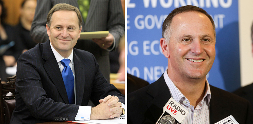 John Key in 2008 and 2014