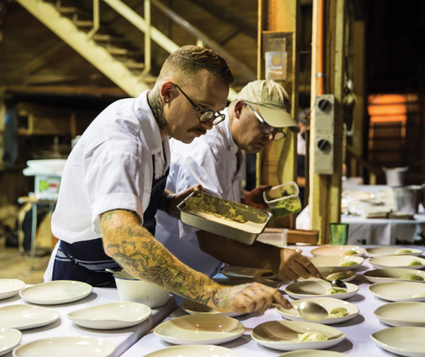 Al Brown and his team at work in the kitchen.