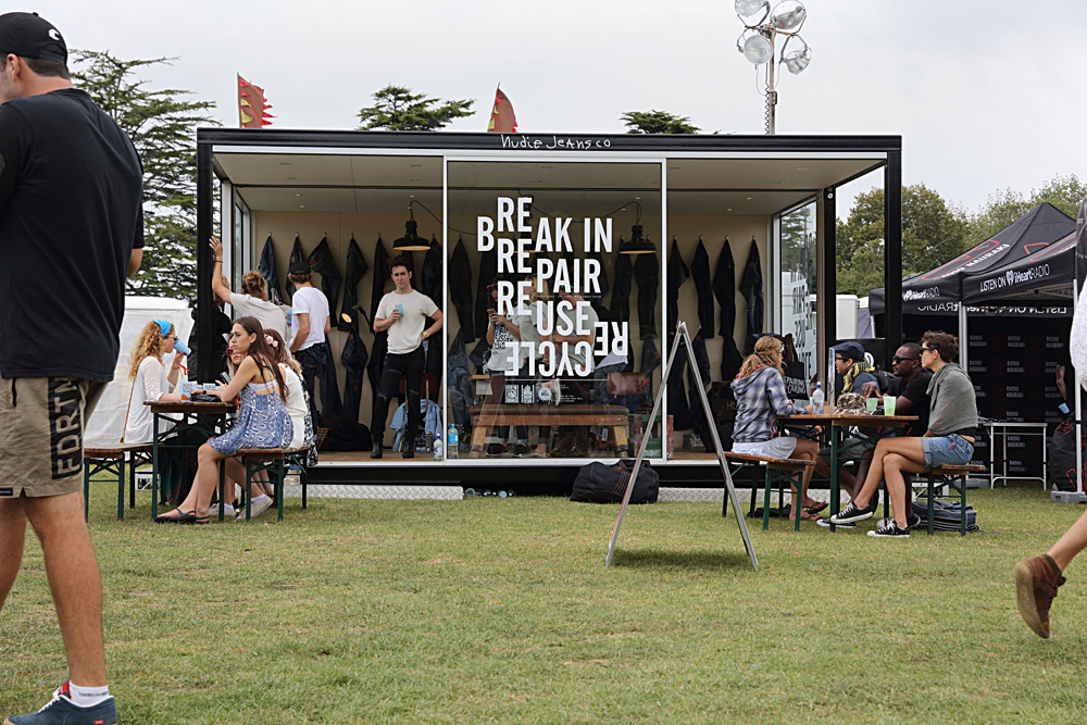 The Nudie Jeans pop-up repair station at the music festival, Auckland City Limits.