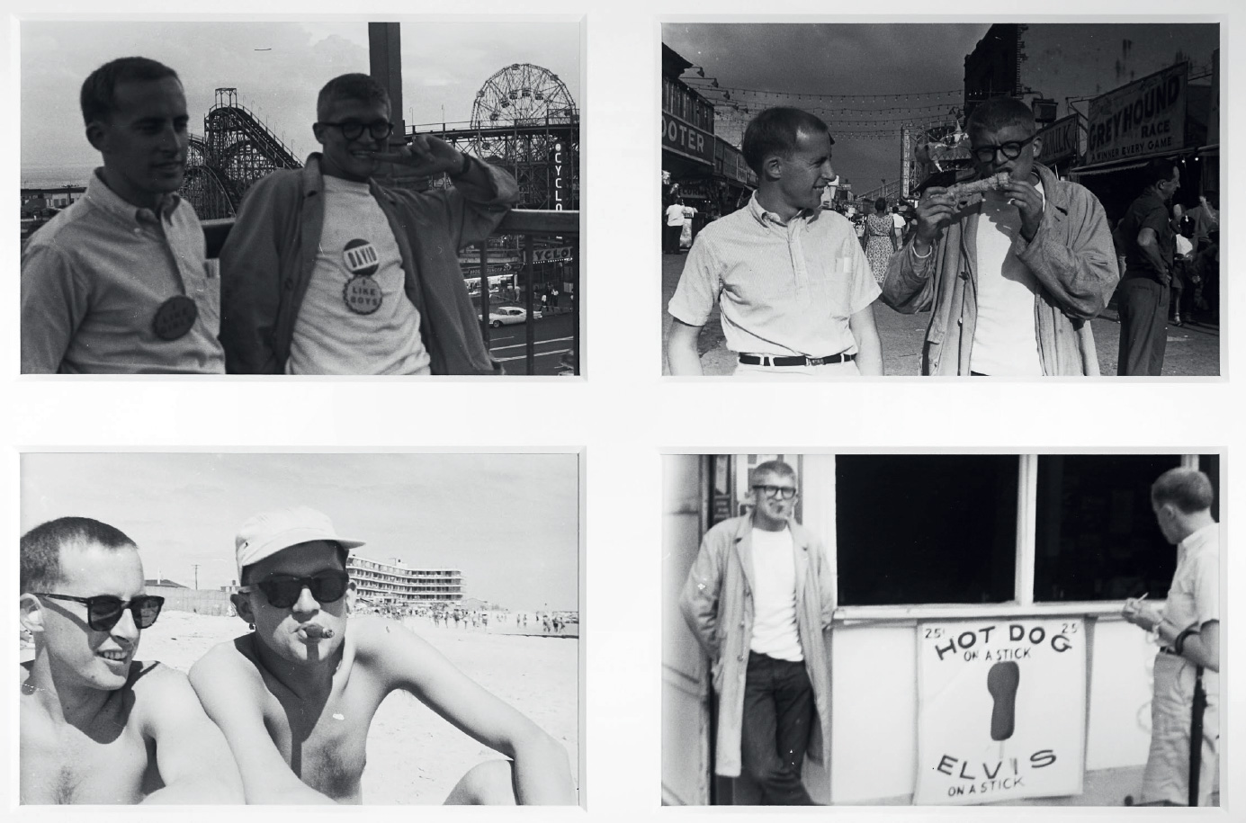 Barrie Bates with David Hockney at Coney Island in New York, 1961.