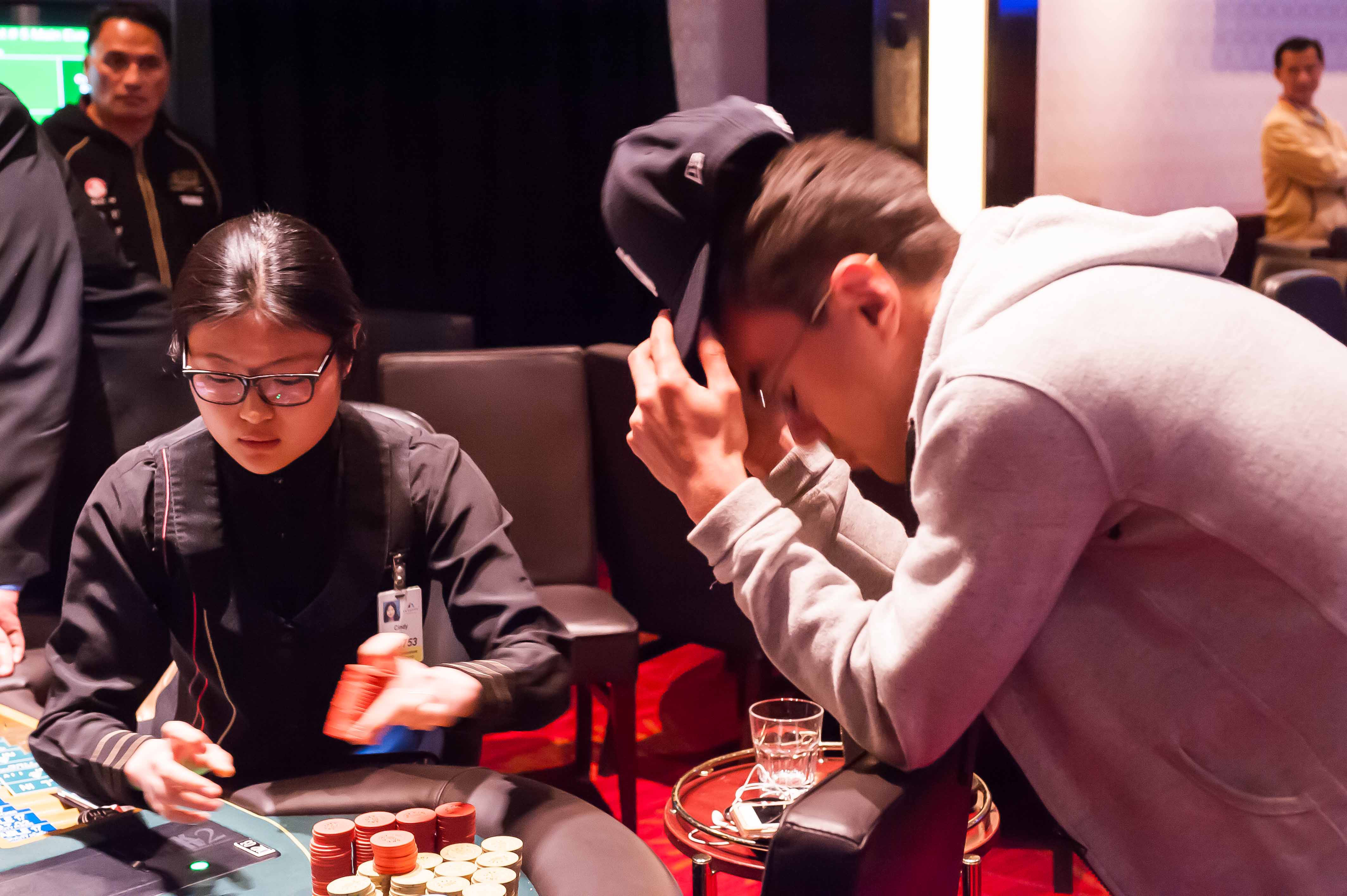 Heartbreak on the river: the moment Lowrie is eliminated from the main event.