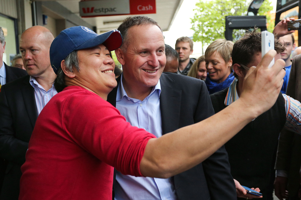 King of the selfies: On the campaign trail in Dannevirke in 2014.