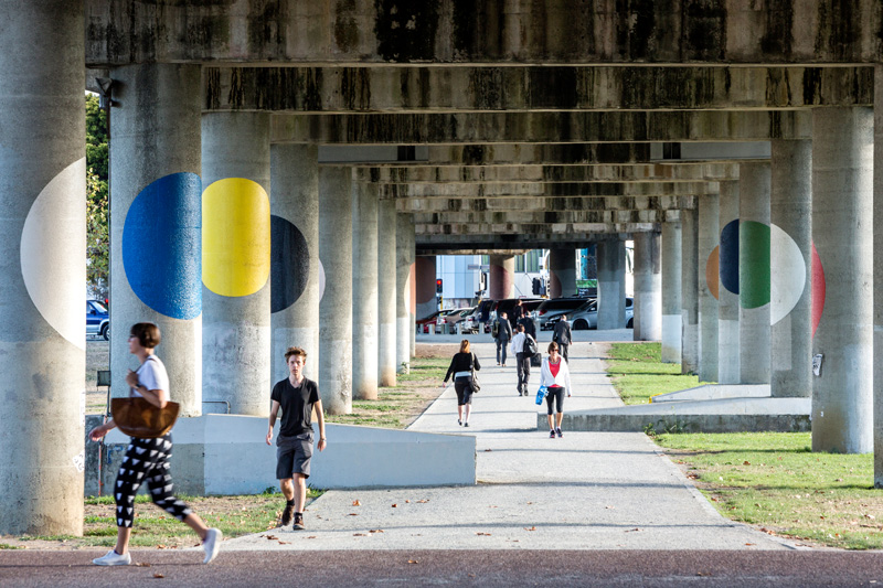 "Art" under the motorway: creating interesting pedestrian spaces is fine, but this one in the otherwise beautiful Victoria Park is pretty barren.