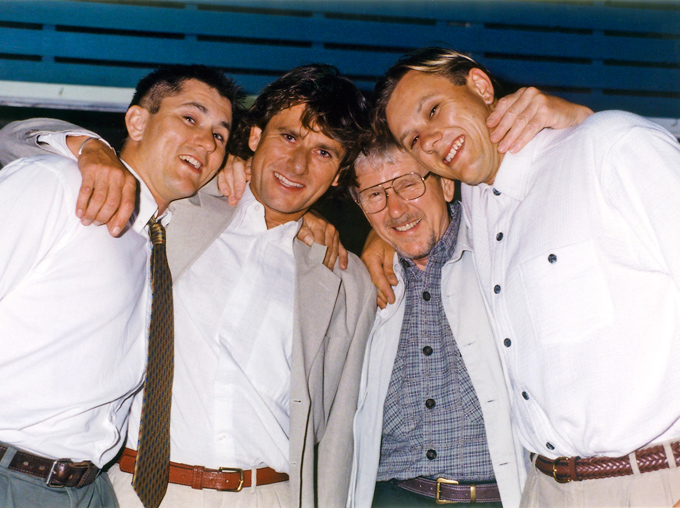 From left: Paul Ellis in 1997 with his brother Clive, father Tony and brother Spencer. His mother, Victoria, who was his biggest supporter within the family, died when Ellis was in the Mason Clinic in 2010. He is estranged from his two brothers.