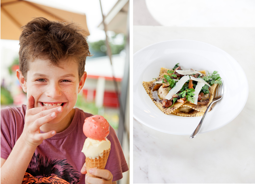Gelato at Island Gelato Company and ravioli at Fenice.