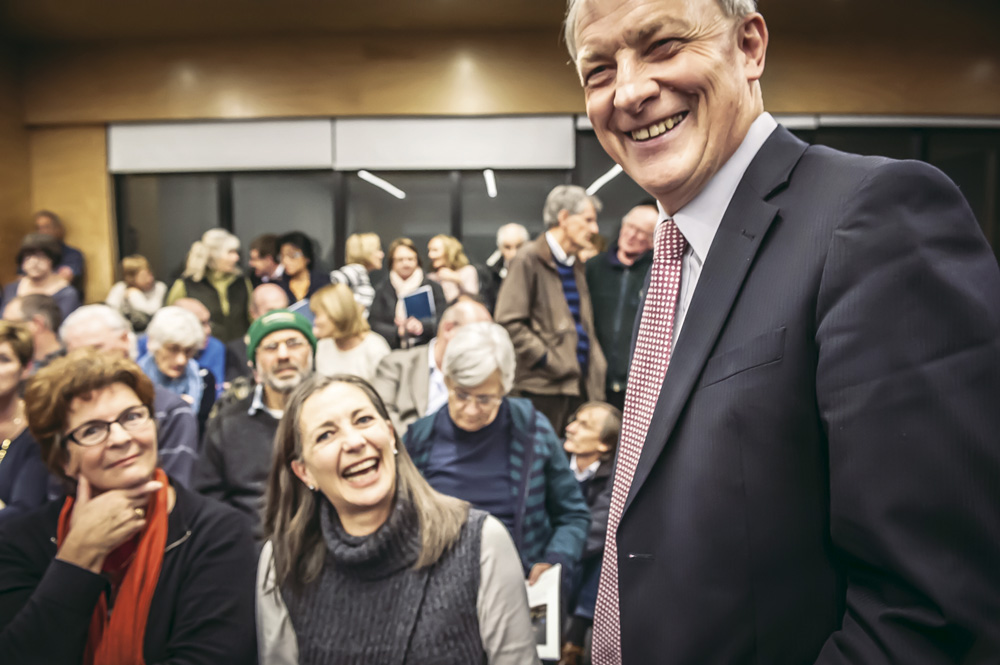 Goff (with heritage campaigners Sally Hughes in turtleneck sweater.)