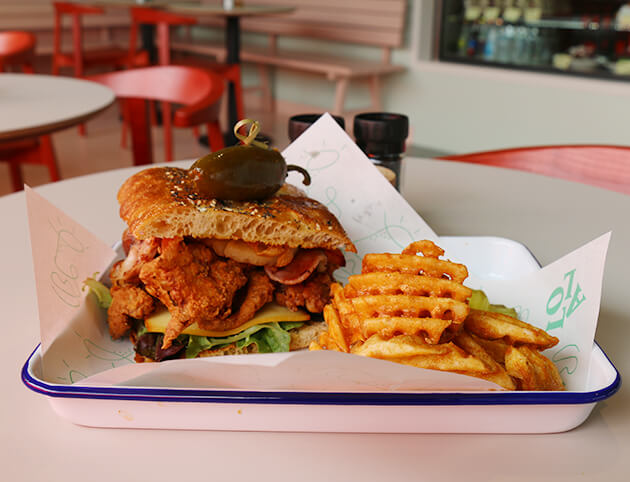 The Lola Hawaiian Sandwich with criss-crossed fries.