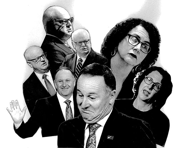 From left, clockwise: Former ANZ chief exec David Hisco, former Statstics NZ chief exec Liz MacPherson and John Key.