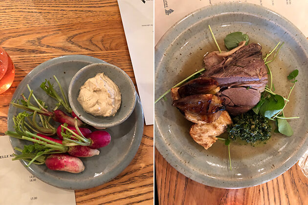 Radishes and anchovy (left) at BFFS: When Rochelle Met Loretta.