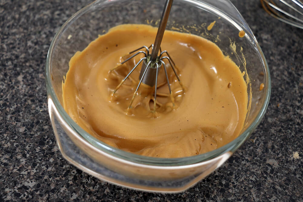 Keep beating it til it looks somewhat like this. A whisk is fine!
