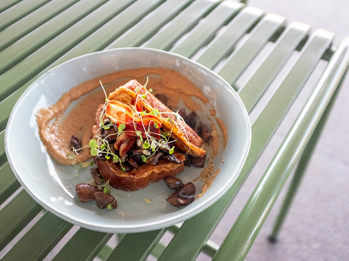 Mushroom French toast at Percy. Photo: Alex Blackwood