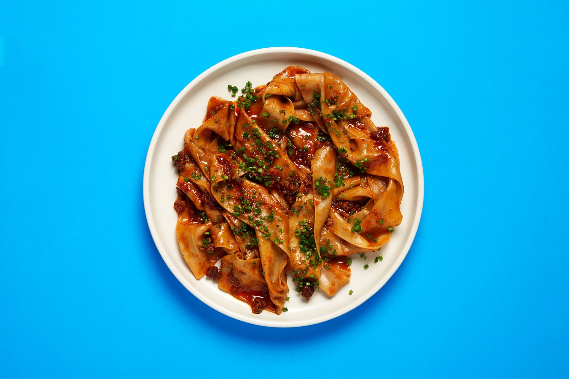 Flat noodles with chili & doenjang pork — Tokki